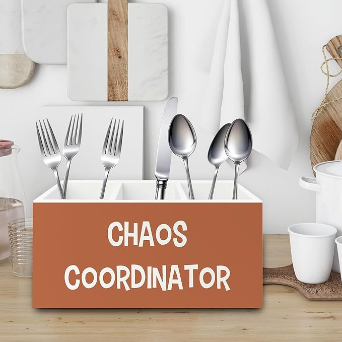 XPH Chaos Coordinator Orange Pen Pencil Holder Organizer for Desk, Thank You Gifts for Women Men Coworkers Boss Leader Manager, Appreciation Gifts Wooden Box Sign for Office Tabletop Decorations