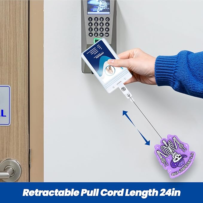 It's Probably Fine Funny Cowboy Skeleton Nurse Badge Reel, Cute Radiology X-ray Retractable ID Card Badge Holder, Name Tag Badge Clip for RN Nurse Nursing Student Radiologist Doctor Medical Workers