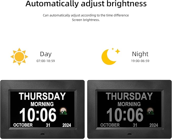 Memwake 7-Inch Digital Watch, Large Font Display, 3 Display Modes, Many Alarms and Medication Alerts for Seniors and Alzheimer Patients (Black) (Black, 7-inch)