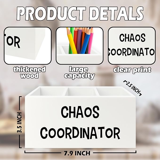 XPH Chaos Coordinator Pen Pencil Holder Organizer for Desk, Thank You Gifts for Women Men Coworkers Boss Leader Manager, Appreciation Gifts Wooden Box Sign for Home Office Desk Tabletop Decorations