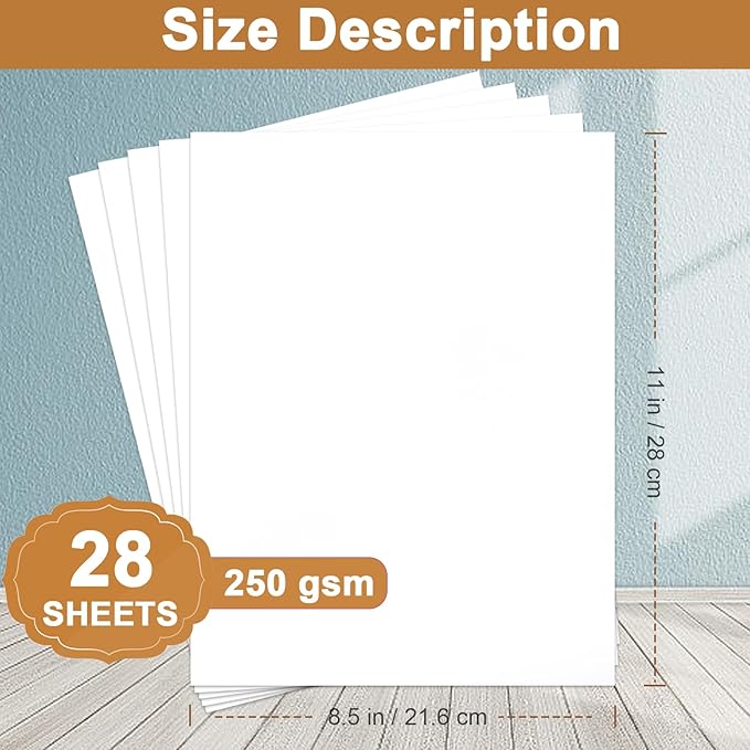 Silunkia 28 Sheets Bright White Cardstock 8.5 x 11 Certificate Paper, 250gsm/92lb White Card Stock Printer Paper for DIY Cards, Wedding, Business Cards, Menus, Invitations