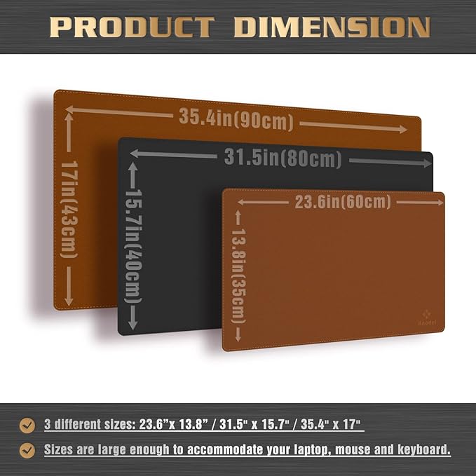 K KNODEL Desk Mat, Blotter, Dual-Sided Office Desk Pad, Waterproof Desk Mat for Desktop, Desk Blotters, PVC Leather Pad Protector (Brown, 35.4" x 17")
