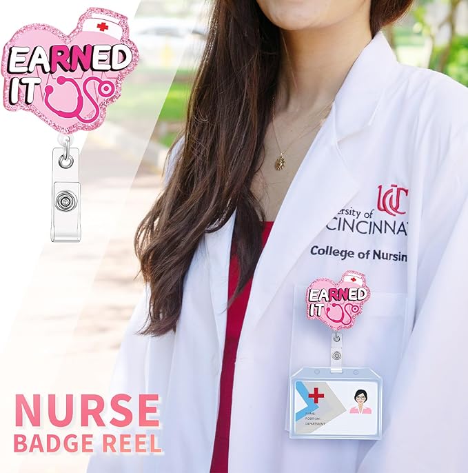 Aoryalps Earned IT Retractable Badge Reel Holder Retractable with ID Clip for Nurse Nursing Name Tag Card Nursing Student Teacher Doctor Medical Assistant Work Office Clip-Gifts for Nurse