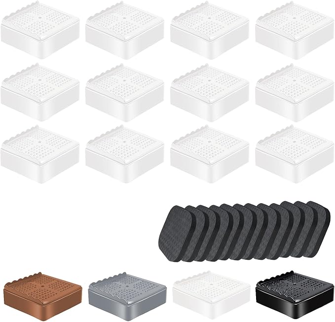 shouwuhho Furniture Risers, 12 Pack Bed Risers with Non-Slip Grip and Heavy Duty Support, 1 Inch 2 Inch 3 Inch 4 Inch Height Lift for Couch, Sofa, Table, Desk, Chair, Refrigerator - White, 1 Inch