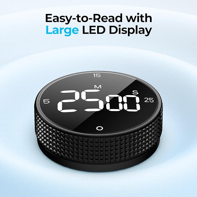 Allbean Digital Kitchen Timer, Large Display Magnetic Countdown Countup Timer, 3 Preset Times (5, 15, 25),Volume & Brightness Adjustable for Cooking Classroom Studying, Easy for Kids(Gunmetal 1PCS)