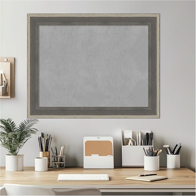 Amanti Art Grey Framed Magnetic Board 23x29 Medium Vision Board for use with Magnets, 100% Metal Sheet to Display Items as Office Decor or for Home Organization in mudroom, Kitchen or Kids Room