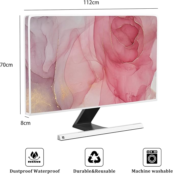 Baocicco Abstract Waterproof Television Cover with Pink Marble Design 45, 46, 47, 48 Inch Full Body Covers for TV Screen Weatherproof Dust-Proof TV Screen Cover Sleeve Compatible with LED OLED Desktop