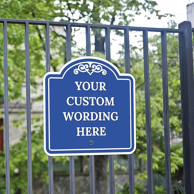 Custom Decorative Sign, Personalized Metal Sign for Business, Driveway, Home, Airbnb, Office Door Plaque, Blue Background, 12x12 Inches, ACM, Fade Resistant, Made in USA