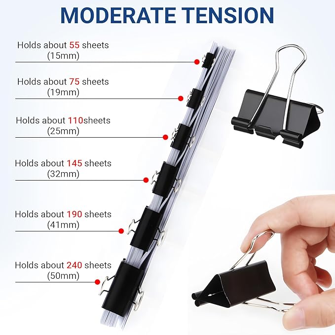 72 PCS Medium Binder Clips – 1.6Inch Heavy Duty Black Metal Paper Clamps, Paper Clips Clamps for Documents Reports, School Teachers Office Supplies