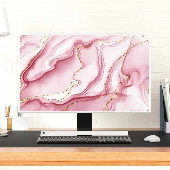 Baocicco Gold Pink Marble Waterproof TV Display Screen Cover 50, 51, 52 Inch TV Accessories Laptop TVs LCD Screen Decoration for Tablet Anti-Static Dustproof Protective for Home Office