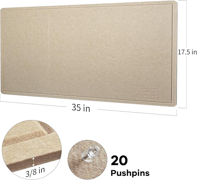 Bulletin Board, 35 x 17 1/2 inches Felt Board - Decorative Pin Board, Cork Board Alternative for Wall, Foldable Self-Adhesive Vision Board Prayer Board with 20 Pushpins Beige Brown