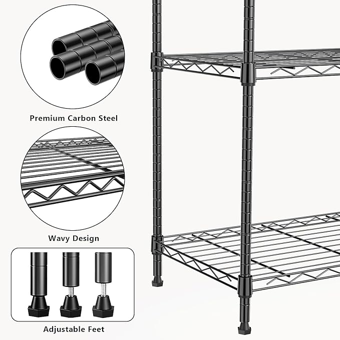 M MZG 1000 lbs 4Tier Shelf Metal Storage Shelves Wire Rack Closet Organizers with Wheel for Garage Kitchen Bathroom Laundry Black 13.7" D x 23.6" W x 53.4" H
