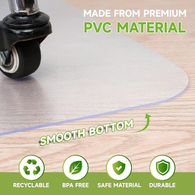 SOONAN Office Chair Mat for Hardwood Floor, 63" x 51" x 0.08" Clear Office Floor Mat, 0.08" Thickness Heavy Duty Computer&Desk Chair Mat,Floor Protector Chair Mats