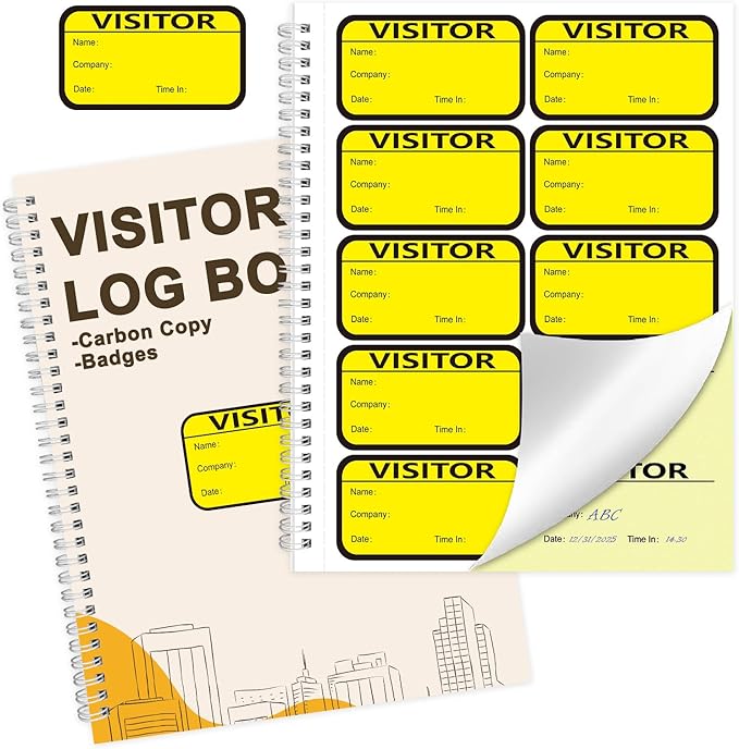 1 Pack Visitor Badges with Carbon Copy Visitor Stickers Letter Size Visitor Log Book Protecting Privacy Pages School Church Business Pass 150 Visitor Badges Guest Register Book 30 Memo Pages (1)