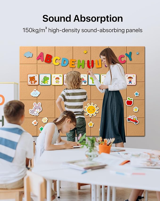 Large Cork Boards for Walls, 47"x35" Bulletin Board, 12-Pack Felt Wall Tiles with 60 Adhesive Tabs, Cork Boards for Office Decor, Felt Board Alternative Pin Board