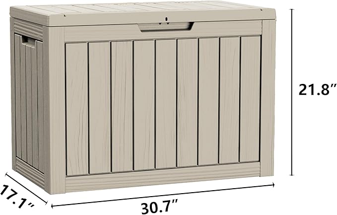 Yardgrace 45 Gallon Patio Storage Box - Waterproof Deck Box for Outdoor Toys, Space-Saving Resin Chest with Lock for Cushions & Pool Gear, UV-Resistant, Ash Grey