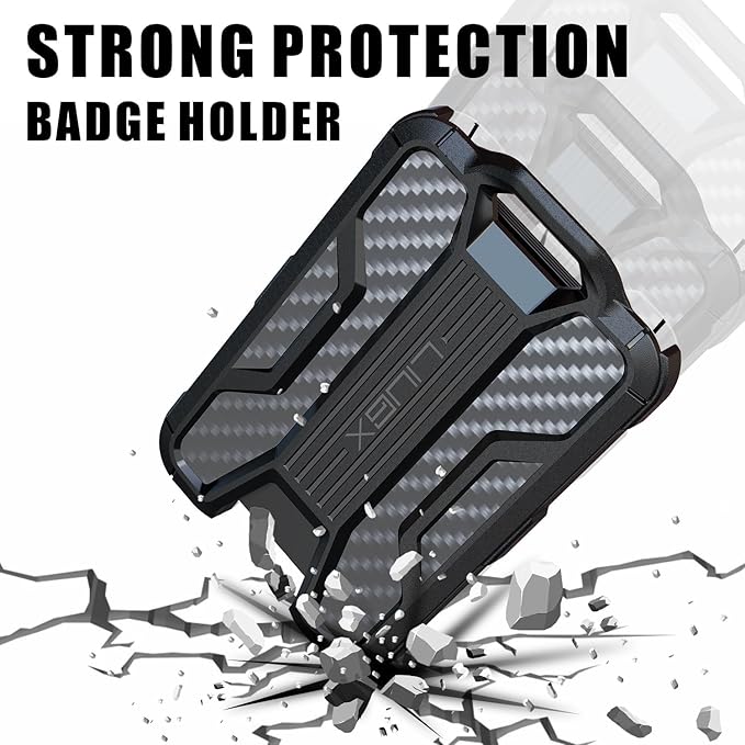 LIUGX Badge Holder with Heavy Duty Breakaway Lanyard, Carbon Fiber-Texture, Durable ID Card Holder (Holds 6 Cards) with Quick Release Detachable Buckle, Metal Clip, American Flag