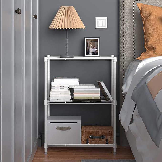 M MZG 450 lbs Wire Storage Shelving 3-Tier Utility Shelving Unit Steel Organizer Wire Rack for Home,Kitchen,Office,White (11.8" D x 17.7" W x 26.4" H)