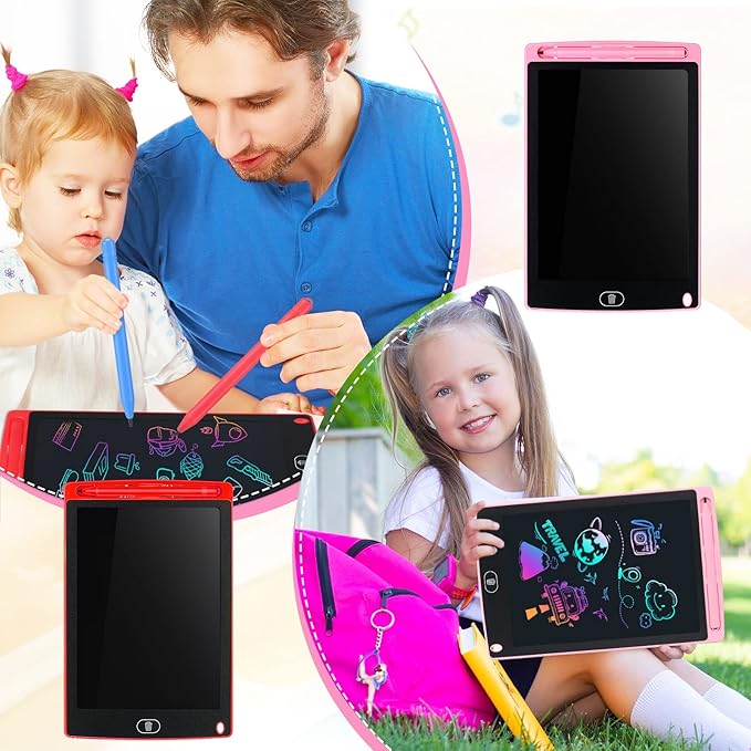 Tinlade 12 Pack LCD Writing Tablets for Kids, 8.5 Inch Erasable Doodle Boards Portable Electronic Drawing Pads, Learning Bulk Toys Gifts for Christmas School(Pink, Green, Red, Blue)