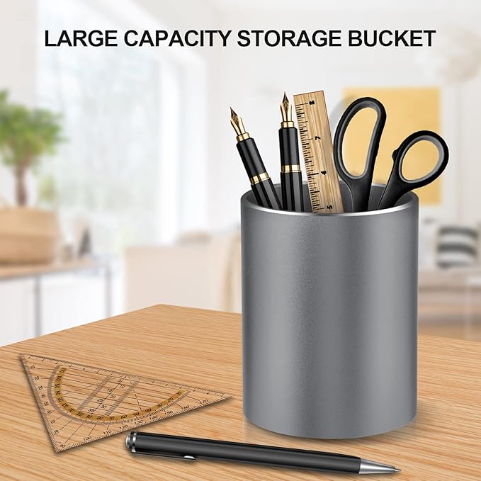 Dopaka Pen Holder for Desk, Pencil cup Pen Organizer for Desk Metal Pencil Holder Pen Cup and Storage Box for Office, School, Home, and Kids Non-slip silicone bottom 3.93 * 3.14inch (Grey)