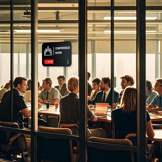 ANIWEY Acrylic Office Meeting Room Door Sign, 8.8 x 5.1 inches.Conference Room Signs, In use/Available Office Sign Black, Minimalist Style
