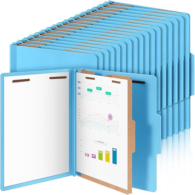 Skyygemm 36 Pcs Classification Folders Letter Size, 1 Divider Pressboard File Folder with Fasteners, Expanding File Organizer Bulk for School Teachers, Office Employee, Coworker, Staff (Blue)