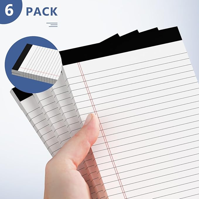Nichela 5" x 8" Note Pads 6 Pack of Legal Pads 30 Sheets Notepad College Ruled Small Writing Pads Perforated Pages Paper Pads 80GSM Heavyweight Paper Note Pads for Home, Office, or School