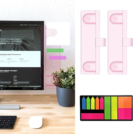 Keenjorika 2PCS Multifunctional Monitor Documents Holder, Pink Acrylic Board with Clips, Desktop Message Board for Office with Sticky Note, Monitor Documents Holder (Pink)