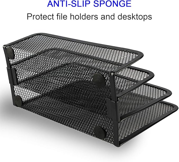 Anumit Desk Mail Organizer, File Holder Letter Sorter with 3 Vertical Upright Metal Mesh Compartments Document, Filing, Folders, Mail, Paper Organizer for Home or Office Desktop (2PCS)