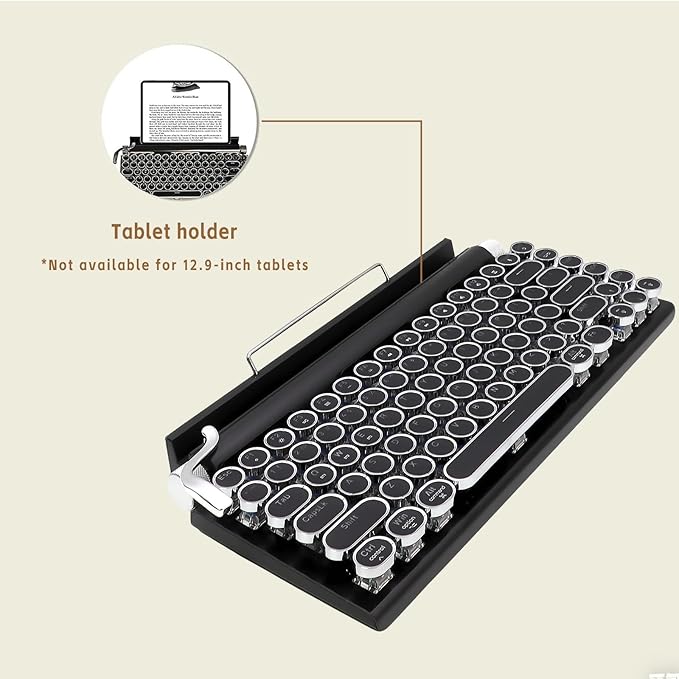Adventurers Typewriter Style Retro Mechanical Keyboard, White Backlight, 83 Key Bluetooth 5.0 Blue Axis Compatible with Desktop, Laptop, Mac and Mobile, Black, 12.3 x 6.6 x 1.6 Inches
