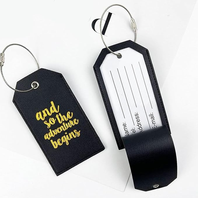 Portable Leather Travel Labels with Privacy Cover and Steel for Business Trips and Vacations Luggage Label for Travel