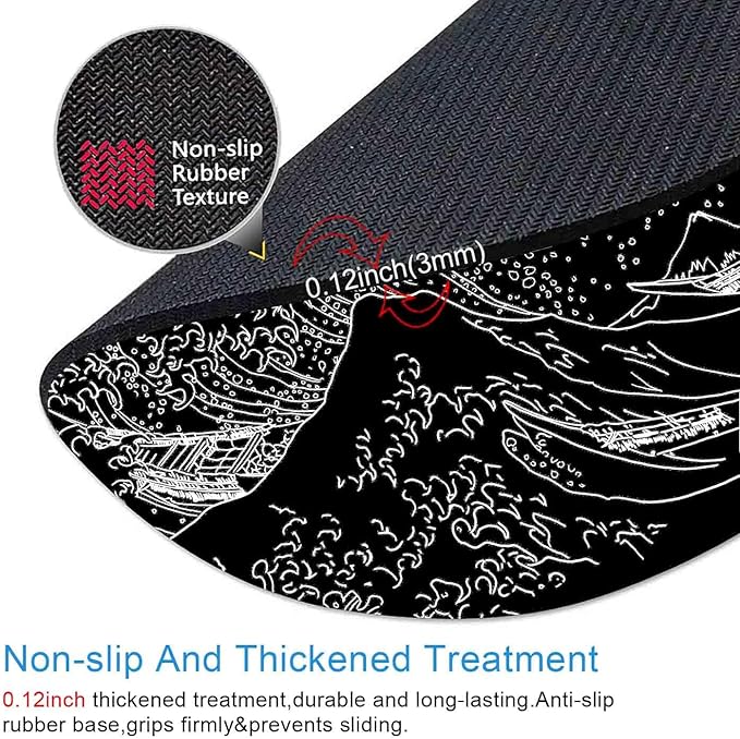 IMAYONDIA Japanese Great Wave Mouse Pad Small, Black Anime Mouse Pads, Kanagawa Round Mousepad, Aesthetic Desk Decor, Anti Slip Rubber Base Mice pad for Computer Office Travel, 7.9 x 7.9 Inch