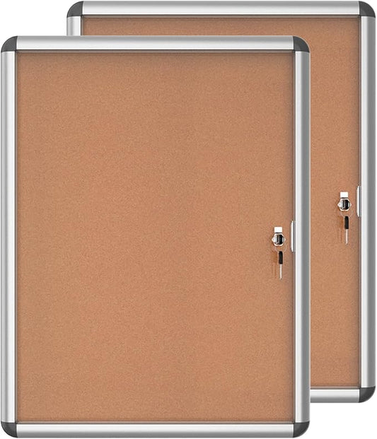 Mifuro 2 Pack 26"x20" Enclosed Bulletin Board, Lockable Weather-Resistant Aluminum Cork Noticeboard for School & Office, Silver Frame w/Cork