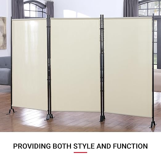 Proman Products - Galaxy Section Divider, Water Repellent Fabric Room Divider with Black Powder Coated Metal Frame for Indoors or Outdoors (Beige)