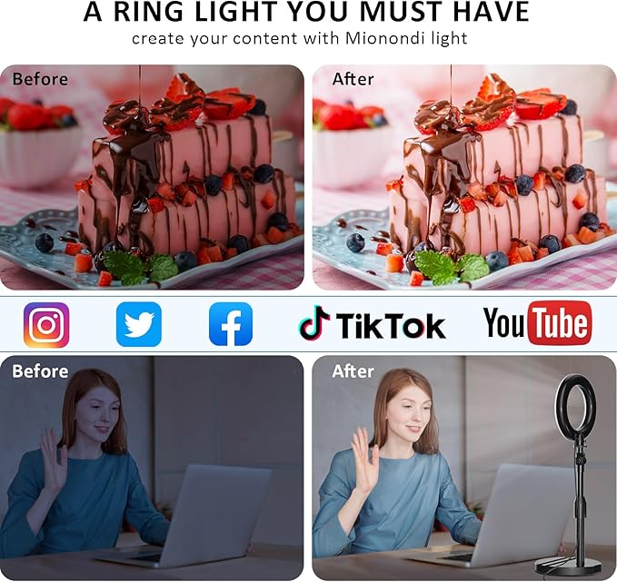 Desk Ring Light with Telescopic Stand, Travel Desktop Hola Light for Phone Selfie Laptop Zoom Video Calls Makeup Tiktok Reels Live Streaming