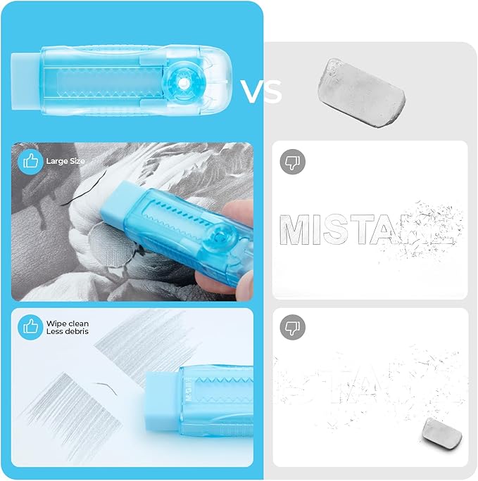 M&G 6 Pack Sliding Retractable Rubber Erasers, Push-Pull Large Pencil Erasers with Transparent Plastic Sleeve, Soft Rubber Erasers for Office, Drafting, and Everyday Use