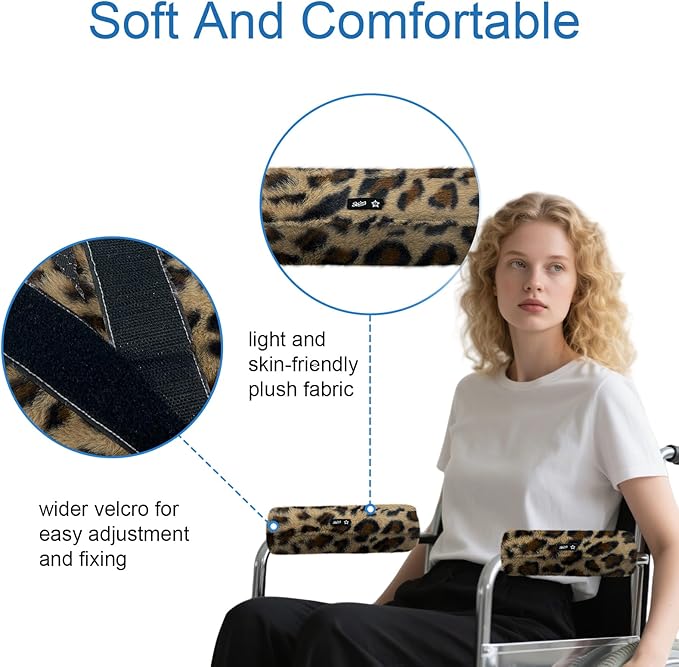SPRING SEAON Wheelchair Armrest Covers 2 Pack Soft Memory Foam Wheelchair armrest Pads Wicking Washable for Office Transport Chair (Khaki Leopard Print)