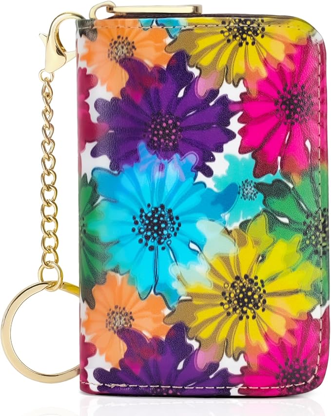 APHISON RFID Credit Card Holder Wallets for Women Leather Zipper Card Case for Ladies Keychain Wallet