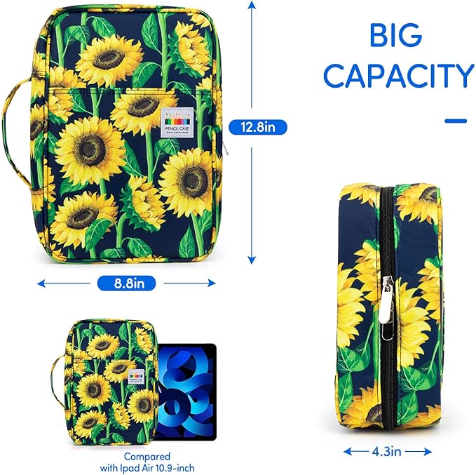 YOUSHARES 300 Slots Color Pencil Case - Pencil Holder with Handy Wrap & Zipper, Multilayer Holder for Prismacolor Colored Pencils & Gel Pen (Sunflower)