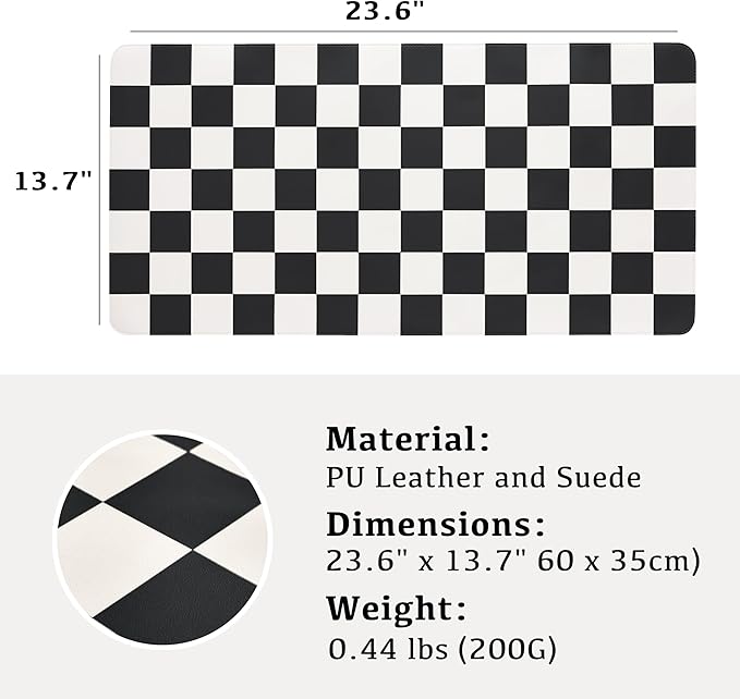 Ohocut Checkered Desk Mat, Large Cute Aesthetic Retro PU Leather Computer Laptop Desk Mat, Non-Slip Waterproof Mouse Keyboard Pad, Desk Writing Mat for Work/Home (Black, 23.6" x 13.7")