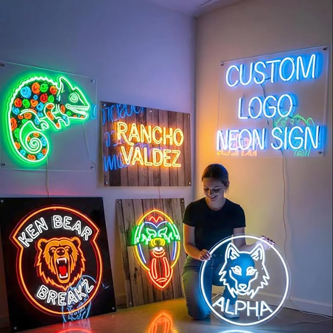 Custom Neon Sign Logo, Personalized LED Shop Name Logo Sign for Business Wall, Hanging Neon Lights Customizable Upload Picture UV Printed for Bar Nail Hair Office Room Home Decor, Size 10-60in Large