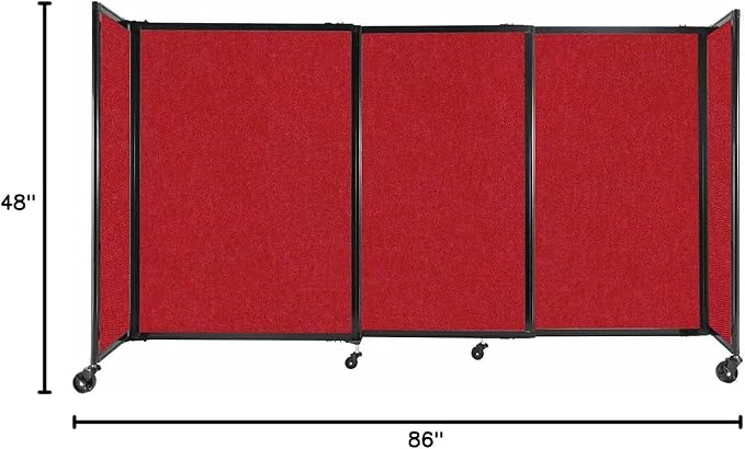 Versare Straightwall Sliding Portable Wall Partition | Freestanding Office Dividers | Locking Wheels | Temporary Room Separator | 7'2'' Wide x 4' Tall Red Fabric Panels