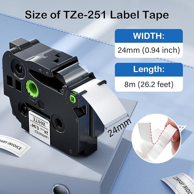 Labelife 8-Pack TZe-251 TZe TZ Tape 24mm 0.94 Compatible with Brother P Touch Label Maker Tape 24mm .94 Laminated White TZe251 TZ-251 1'' for Brother PT-D600 PT-D610BT PT-P710BT P700 P750W