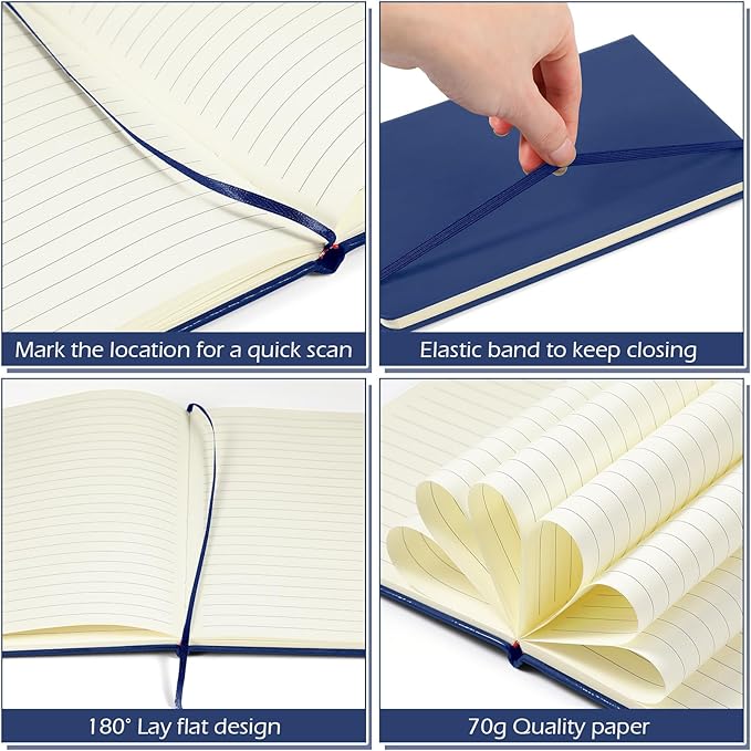 Honoson 20 Pack Lined Journal Notebooks A5 Hardcover Executive Notebook 5.5" x 8.3" PU Leather Wide Ruled Journals Bulk with Elastic Band for Home Business Office School Supplies(Navy)