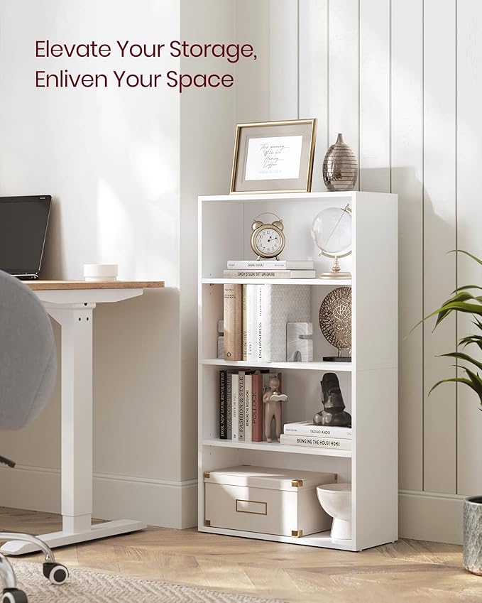 VASAGLE CUSTOS Collection - Bookshelf, 4-Tier Bookcase, Book Shelf, Open Storage Shelf, 9.4 x 23.6 x 42.4 Inches, for Living Room, Home Office, Dinning Room, Cloud White ULBC164T14 | Bookcase, Book Shelf, Open Storage Shelf, for Living Room, Home Offic...