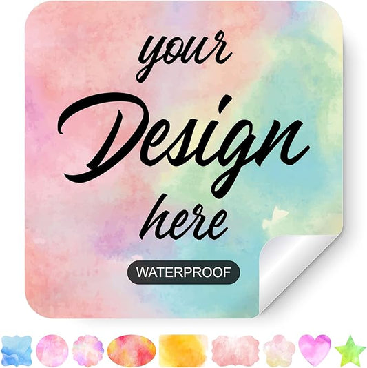 AHEADGOODS Custom Stickers - Personalized Labels with Watercolor Heart Design, 100 Square Vinyl Stickers for Business, Thank You, Address, Bottle Labels, Outdoor Use