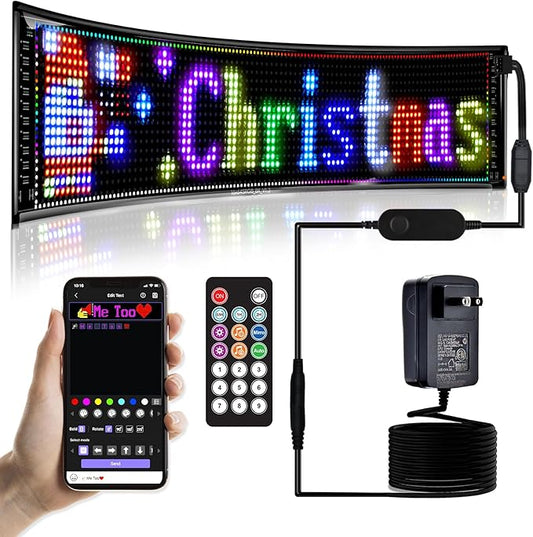 LED Sign,Programmable LED Sign,Flexible Scrolling LED Message Display,Bluetooth APP,DIY Design Colours,Text, (36"x 8")
