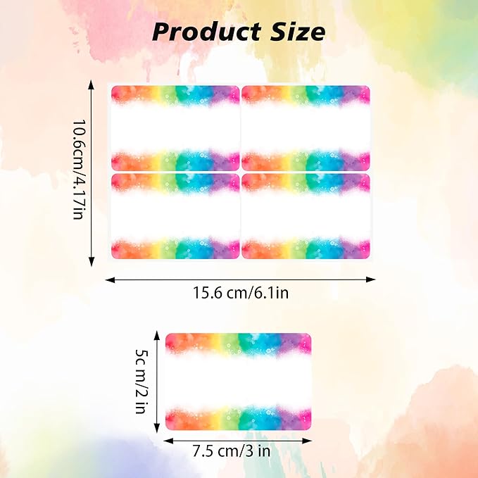 Wonmon 200 PCS Rainbow Name Tags Stickers, Self Adhesive Watercolor Rainbow Name Tag Labels Stickers for Back to School Classroom Student Office Desk Cubby Locker Themed Party, 2x3 inch