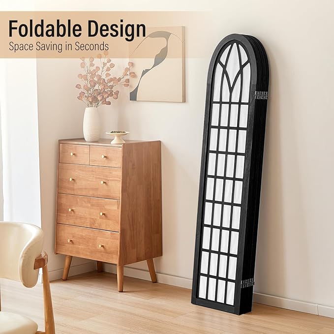 ALeesing Folding Room Divider Privacy Screen Freestanding 6-Panel Shoji Style Wooden Frame Decorative Partition Wall for Bedroom Office Apartment Black