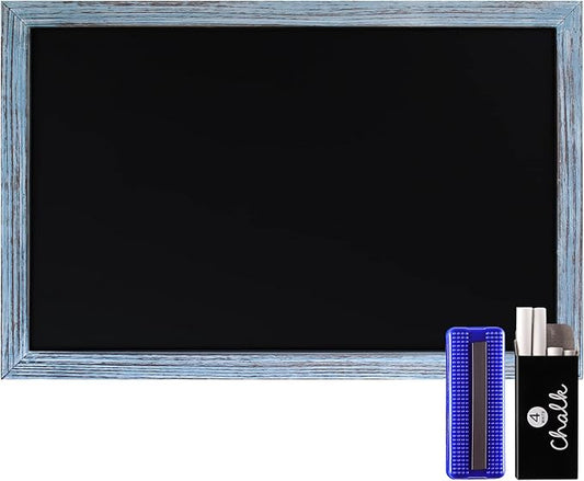HBCY Creations 11" x 17" Rustic Blue Solid Wood Frame Wall Chalkboard, Magnetic Surface, Home Décor, Restaurant & Café Menus, Blackboard, Includes Chalk, Eraser & Hanging Hardware